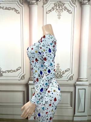 Summer Kimshein Women's Colorful One-Shoulder Long-Sleeved Bodycon Jumpsuit with Water Diamond and Crystal Embellishments