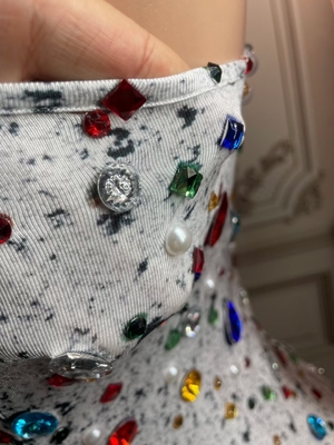 Summer Kimshein Women's Colorful One-Shoulder Long-Sleeved Bodycon Jumpsuit with Water Diamond and Crystal Embellishments