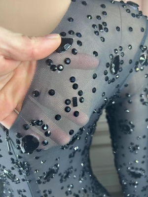 Kimshein Women's Handmade Crystal Sports Suit Mesh Cutout Black Rhinestone Jumpsuit The Perfect Fit for the Modern Woman