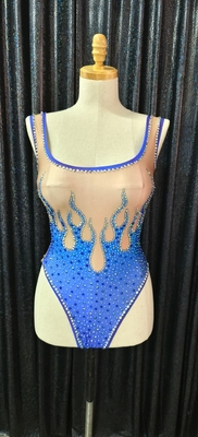 AD1464 Kimshein Women's Clothing Handmade Crystal Rhinestone Swimsuit Ladies Tight-fitting Bodysuit with Square Neckline