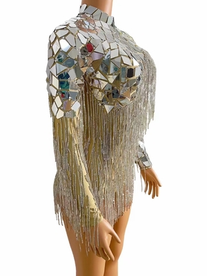 AD1435 Kimshein Women's Long Sleeve Diamond Fringe Dance Jumpsuit with Tight Fit and Anti-static Fabric in Long Tang Style