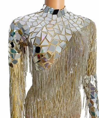 AD1435 Kimshein Women's Long Sleeve Diamond Fringe Dance Jumpsuit with Tight Fit and Anti-static Fabric in Long Tang Style