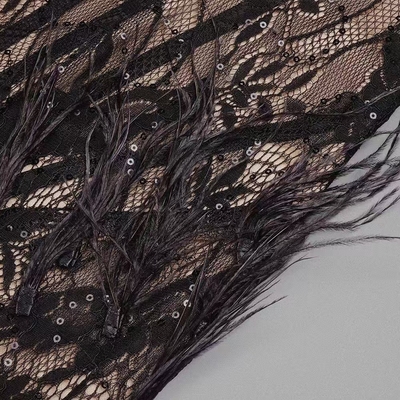Luxury Women's Fashion Lace Floor-Length Evening Dress with Feather for Adults ED2702 Kimshein Material Polyester/Cotton
