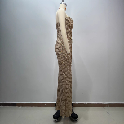 ED2706 Water Crystal Decorated Strapless Evening Dress with Crystal Embellishment and Sparkling Sequins