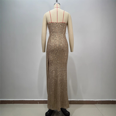 ED2706 Water Crystal Decorated Strapless Evening Dress with Crystal Embellishment and Sparkling Sequins