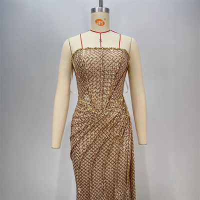 ED2706 Water Crystal Decorated Strapless Evening Dress with Crystal Embellishment and Sparkling Sequins