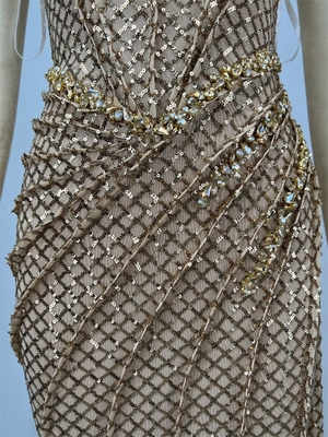 ED2706 Water Crystal Decorated Strapless Evening Dress with Crystal Embellishment and Sparkling Sequins