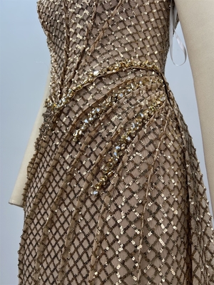 ED2706 Water Crystal Decorated Strapless Evening Dress with Crystal Embellishment and Sparkling Sequins