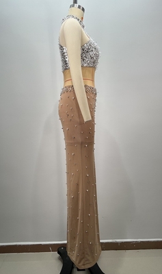 Luxury Fashion Women's Crystal Maxi See-through Party Dress Pearl Maxi Dress Luxury Evening Dress with 7-Day Fast Sampling
