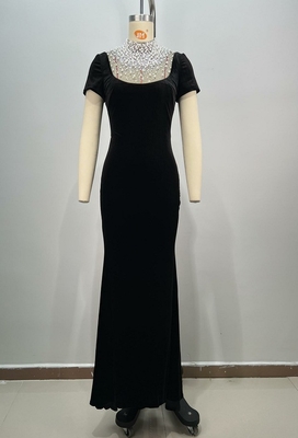 Customizable Logo Women's Hard Tulle Evening Dress with Pearl Detail and Polyester/Cotton Material in Floor Length