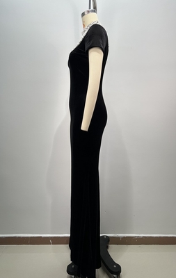 Customizable Logo Women's Hard Tulle Evening Dress with Pearl Detail and Polyester/Cotton Material in Floor Length