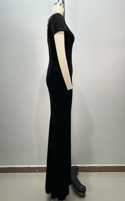 Customizable Logo Women's Hard Tulle Evening Dress with Pearl Detail and Polyester/Cotton Material in Floor Length