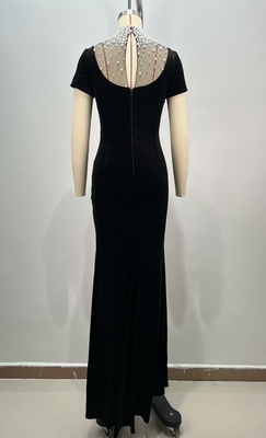 Customizable Logo Women's Hard Tulle Evening Dress with Pearl Detail and Polyester/Cotton Material in Floor Length