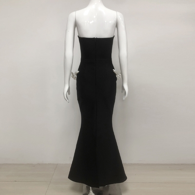 Kimshein Luxury Pearl Women's Strapless Maxi Dress Long Sexy Evening Dress Bandage Skirt 220g Fabric Weight Tight-Fitting
