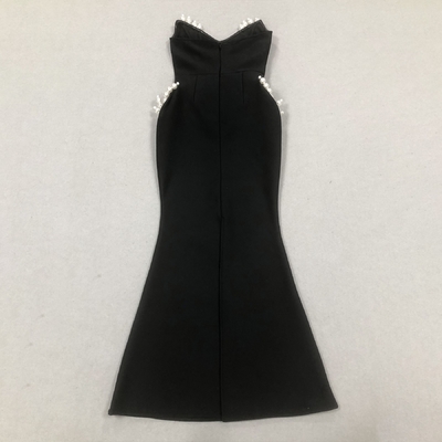 Kimshein Luxury Pearl Women's Strapless Maxi Dress Long Sexy Evening Dress Bandage Skirt 220g Fabric Weight Tight-Fitting