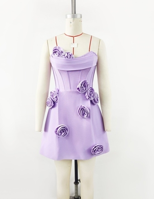 Fashionable Off-Shoulder Bandage Dress with 3D Flower Embellishments and No Sleeves