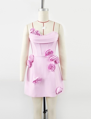 Fashionable Off-Shoulder Bandage Dress with 3D Flower Embellishments and No Sleeves