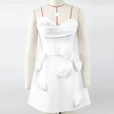 Fashionable Off-Shoulder Bandage Dress with 3D Flower Embellishments and No Sleeves