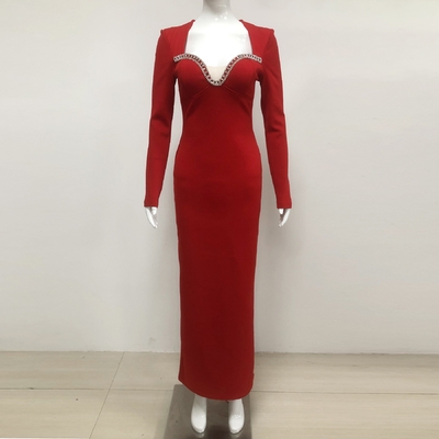 LS2617 Luxury Women's Long Sleeve Bridal Party Bandage Dress Crafted with Needlework and Needlework Craftsmanship
