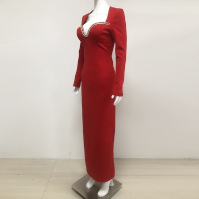 LS2617 Luxury Women's Long Sleeve Bridal Party Bandage Dress Crafted with Needlework and Needlework Craftsmanship