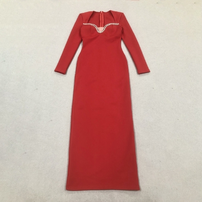 LS2617 Luxury Women's Long Sleeve Bridal Party Bandage Dress Crafted with Needlework and Needlework Craftsmanship