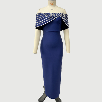 A-Line Crystal Decorated Off-Shoulder Bodycon Dress Perfect for Women's Club Party in Luxurious Black Bandage