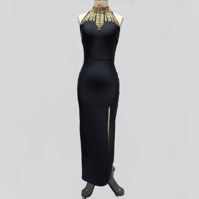 Natural Waistline Black Bandage Elegant Luxury Cocktail Party Dress with Diamonds 240g Fabric Weight and Elegant Design