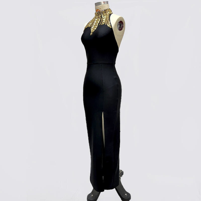 Natural Waistline Black Bandage Elegant Luxury Cocktail Party Dress with Diamonds 240g Fabric Weight and Elegant Design
