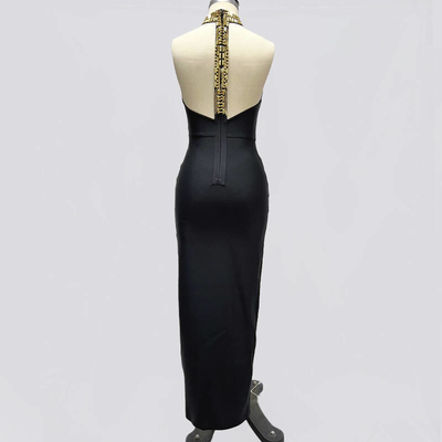 Natural Waistline Black Bandage Elegant Luxury Cocktail Party Dress with Diamonds 240g Fabric Weight and Elegant Design