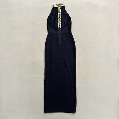 Natural Waistline Black Bandage Elegant Luxury Cocktail Party Dress with Diamonds 240g Fabric Weight and Elegant Design