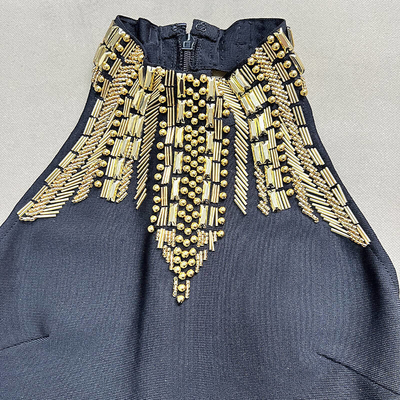 Natural Waistline Black Bandage Elegant Luxury Cocktail Party Dress with Diamonds 240g Fabric Weight and Elegant Design