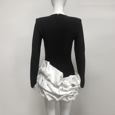 Water Diamond LS2619 Pleated Bandage Mini Dress Tight Elegant Deep V-neck Sexy Crystal Party Skirt with No Print Method