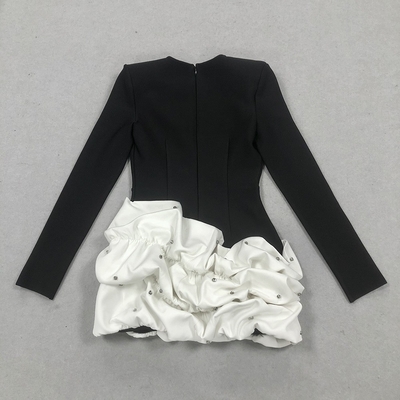 Water Diamond LS2619 Pleated Bandage Mini Dress Tight Elegant Deep V-neck Sexy Crystal Party Skirt with No Print Method