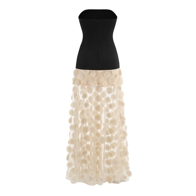 360g Fabric Weight Fashionable Black Mesh Dress with Off-Shoulder and Sleeveless Design Featuring Sequin Decoration
