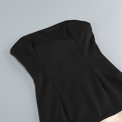 360g Fabric Weight Fashionable Black Mesh Dress with Off-Shoulder and Sleeveless Design Featuring Sequin Decoration