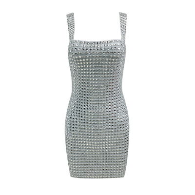 White Crystal Bandage Spaghetti Strap Sleeveless Evening Gown SB2933 Mini Vestibule Dress for Women Fashion Club Party Dress