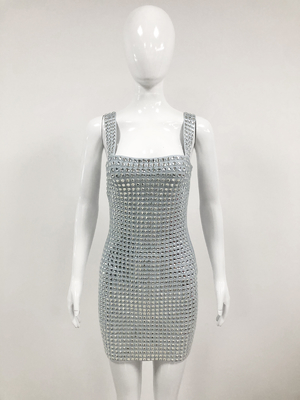 White Crystal Bandage Spaghetti Strap Sleeveless Evening Gown SB2933 Mini Vestibule Dress for Women Fashion Club Party Dress