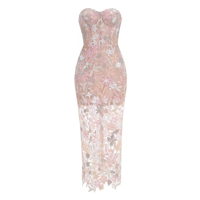 Custom Logo Off Shoulder Maxi Dress Polyester Material Embroidered Flower Sequin Luxurious Women's Evening Party Dress
