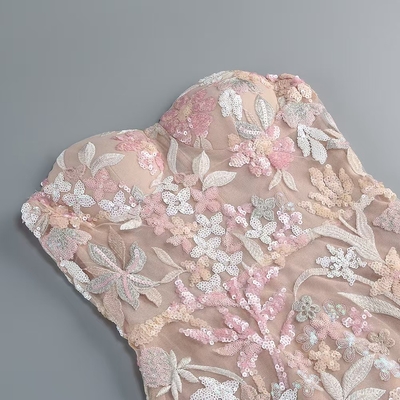 Custom Logo Off Shoulder Maxi Dress Polyester Material Embroidered Flower Sequin Luxurious Women's Evening Party Dress