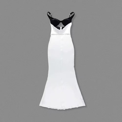 Elegant and Sexy Evening Dress Women's Tight-fitting Trailing Dress Hollow Out Fashion Dress with Polyester Material