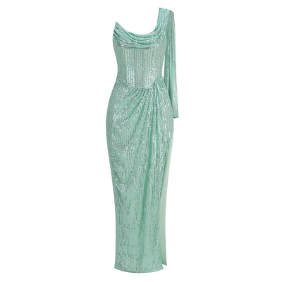 Stunning Green Satin Maxi Dress Sleeveless and Glamorous for Women's Sophisticated Events