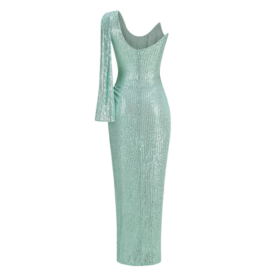 Stunning Green Satin Maxi Dress Sleeveless and Glamorous for Women's Sophisticated Events