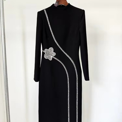 Casual Style LS2615 Luxury Dress Fashion Women's Beaded Crystal Long Dress Elegant Evening Gown with Weaving Technique