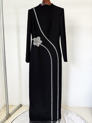 Casual Style LS2615 Luxury Dress Fashion Women's Beaded Crystal Long Dress Elegant Evening Gown with Weaving Technique