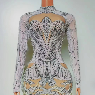 AD2489 Kimshein Fashion Long Sleeve Mini Dress Luxurious Pearl Ball Gown Diamond Crystal Party Dress Guangdong Production