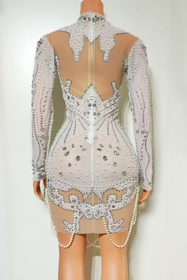 AD2489 Kimshein Fashion Long Sleeve Mini Dress Luxurious Pearl Ball Gown Diamond Crystal Party Dress Guangdong Production