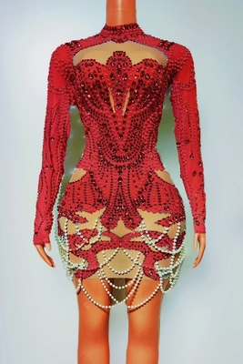 AD2489 Kimshein Fashion Long Sleeve Mini Dress Luxurious Pearl Ball Gown Diamond Crystal Party Dress Guangdong Production