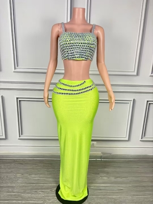 AD2379 Summer Women's Club Dress Set Sexy Two-Piece Yellow Crystal Elegant Top and Skirt Two-Piece Set