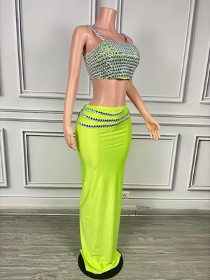 AD2379 Summer Women's Club Dress Set Sexy Two-Piece Yellow Crystal Elegant Top and Skirt Two-Piece Set
