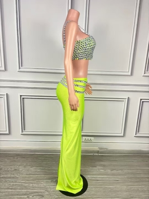 AD2379 Summer Women's Club Dress Set Sexy Two-Piece Yellow Crystal Elegant Top and Skirt Two-Piece Set